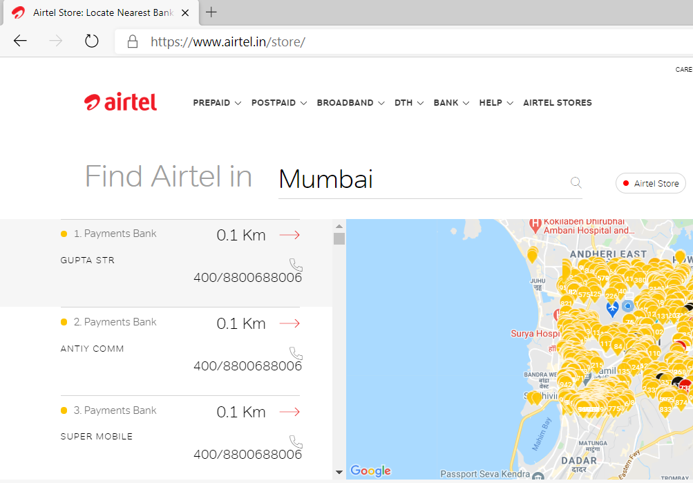 airtel store near me