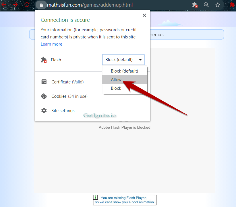 how to unblock adobe flash player on chrome